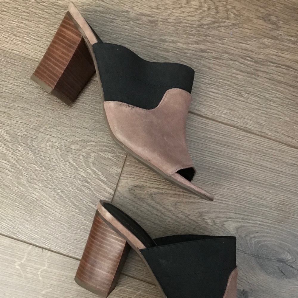 Franco Sarto Taupe Suede Block Mules - Picture 2 of 7